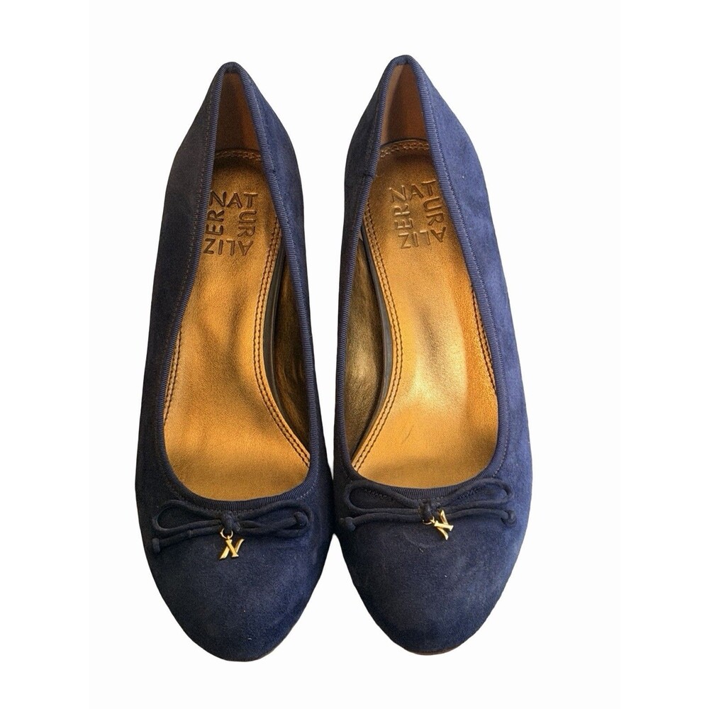 Naturalizer Sienna Detail Bow Block Heel Shoes Size 9.5W Navy Suede